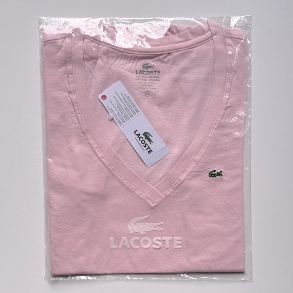 Lacoste SOFT Pink V-Neck Short Sleeve Tee size 36